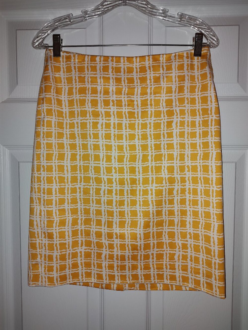 TALBOT'S PATTERNED SQUARES MINI SKIRT COTTON FULLY LINED GOLD - WHITE SIZE 4P